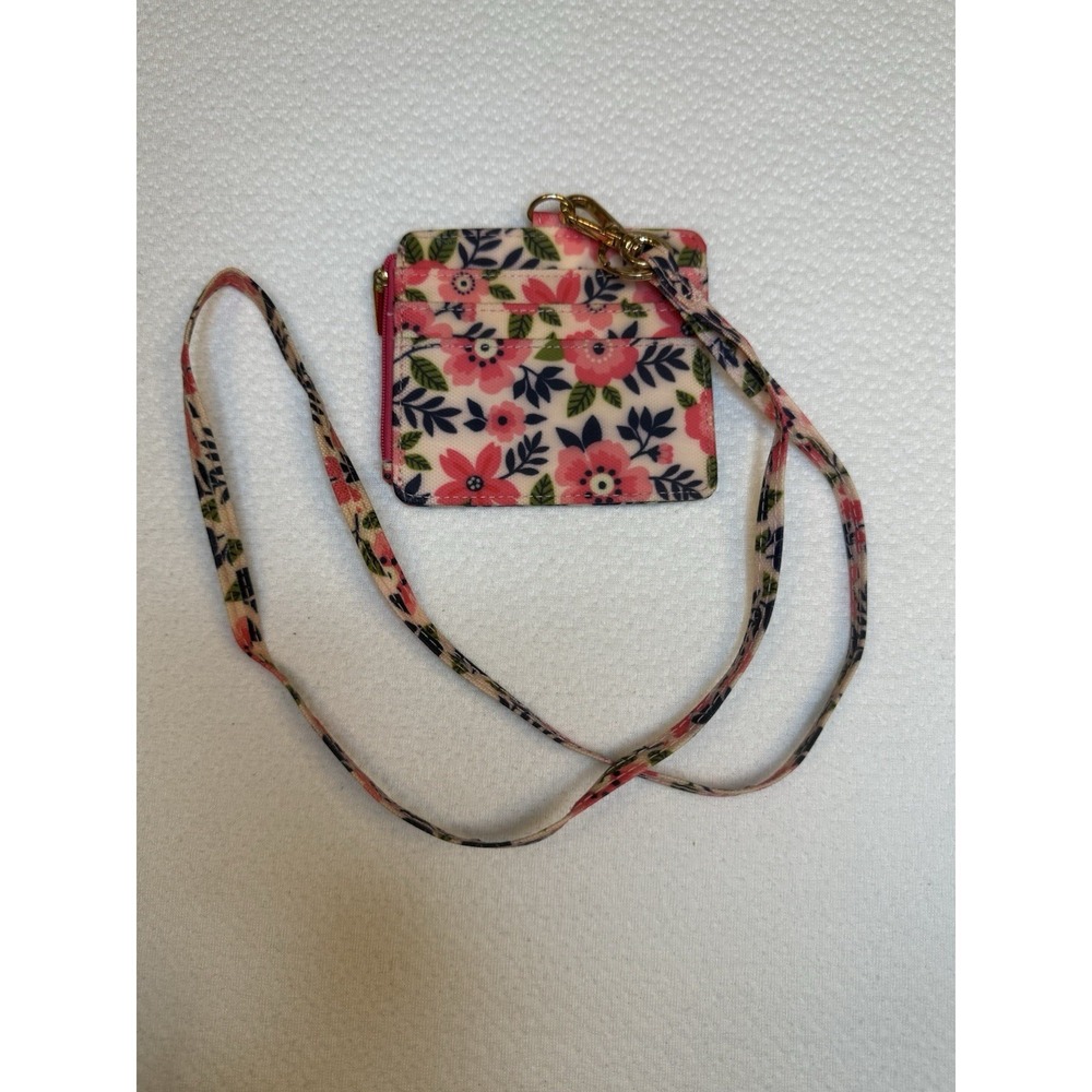 Floral ID Badge Holder Wallet with Lanyard‎ Pink Navy Flower Print 4x4
